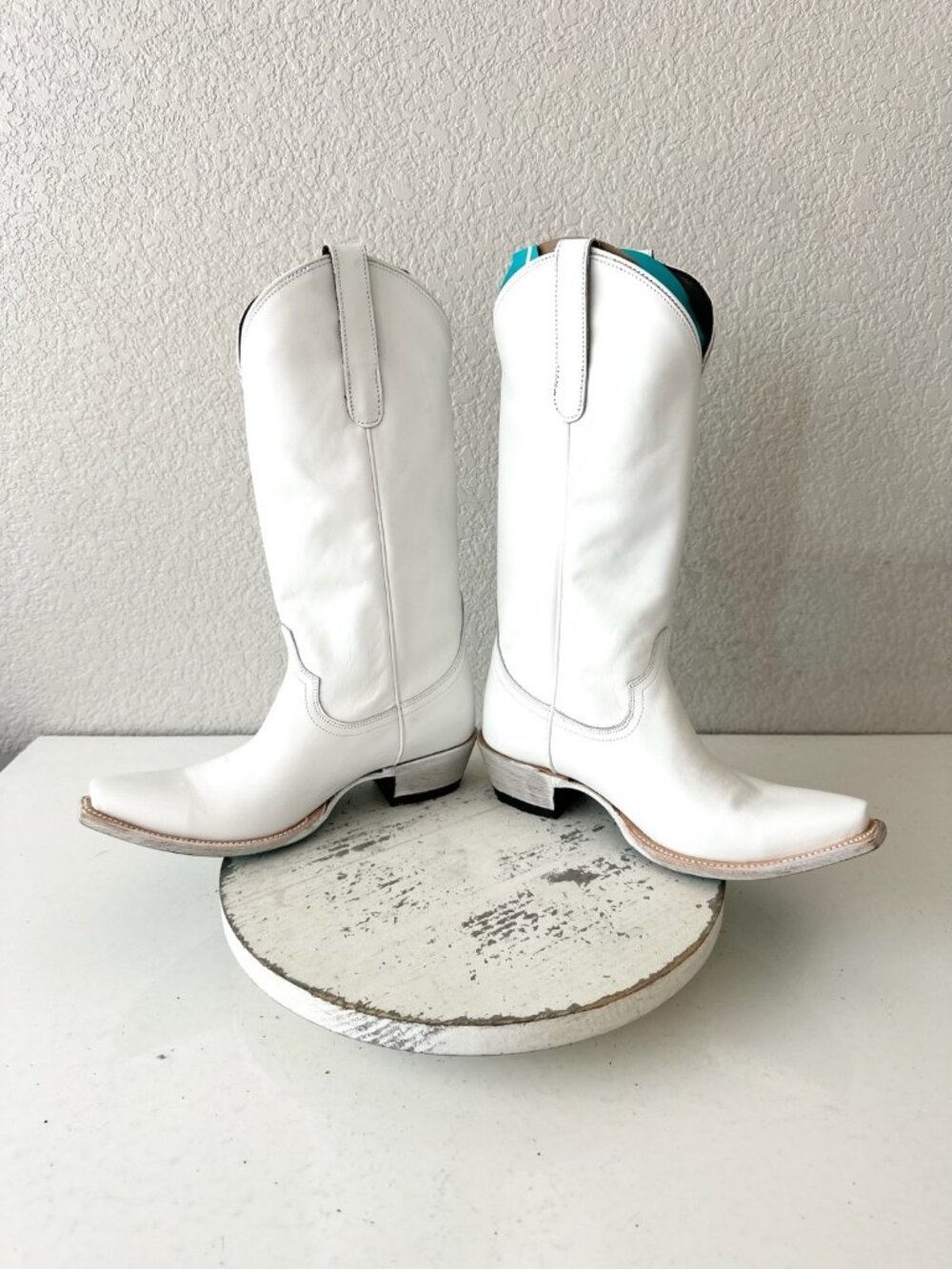 Lane EMMA JANE White Cowboy Boots Western Cowgirl Mid Calf Tall Snip Toe Sz 7 - Picture 8 of 11